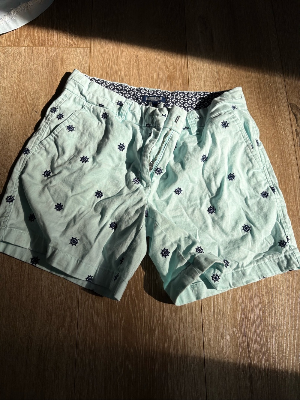 Light Mint Nautical Embroidered Shorts